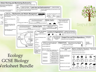 Ecology - GCSE Biology Paper 2 Worksheet Bundle