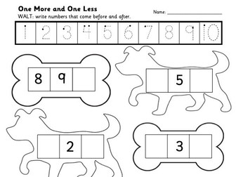 One more, Less than Worksheet (within 10)