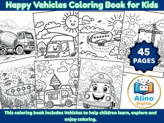Happy Vehicles Coloring Book for Kids