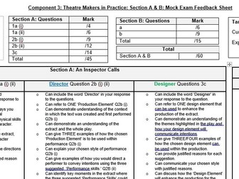Edexcel GCSE Drama Component 3: Mock Examination Feedback Sheet for Section A and B