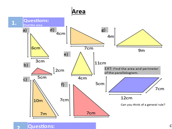 Areas and perimeters of shapes rectangles, triangles and quadrilaterals