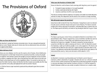 Provisions of Oxford Knowledge Organiser