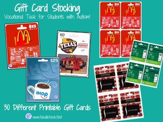 Gift Cards Work Tasks for Vocational Training in Autism Units and LIFE Skills