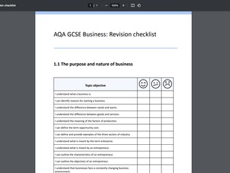 AQA GCSE Business Topic 1 -6 Checklists