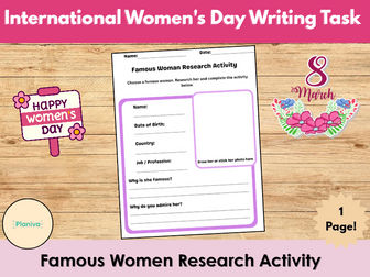 Famous Women Research Activity | International Women's Day Writing Task | Biography Worksheet