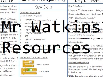 GCSE Computer Science Knowledge Organiser - Programming Basics