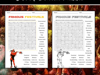 Famous Festivals Word Search Puzzle