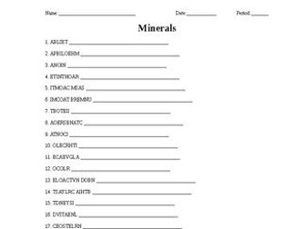 Minerals Word Scramble for Geology Students