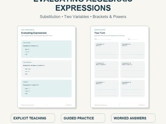 Substitution Worksheets: Evaluate Expressions