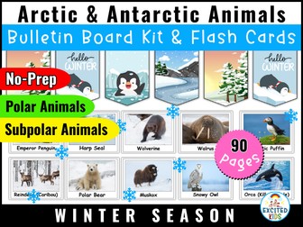 Arctic & Antarctic Animals Bulletin Board: Winter Posters & December Flash Cards