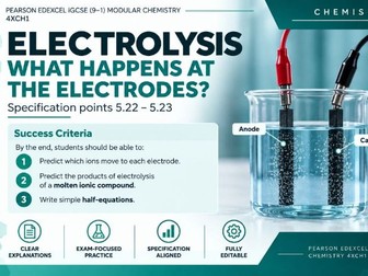 Pearson Edexcel iGCSE Chemistry 4XCH1 | Electrolysis at the Electrodes | Complete Lesson