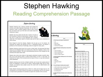 Stephen Hawking Reading Comprehension and Word Search