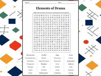 Elements of Drama Word Search Puzzle Worksheet Activity