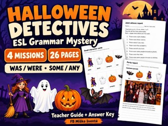 Halloween Grammar Mystery | Was & Were, Some & Any | FF2 Unit 14-15 | ESL Detective Activities