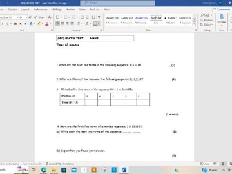 GCSE Maths Sequences Test