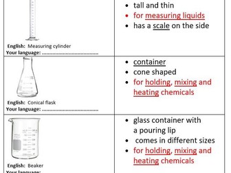 Lab equipments - differentiated study material for EAL students