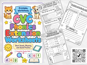 CVC Phonics Extension Worksheets | Short Vowels, Rhyming & Sound Practice