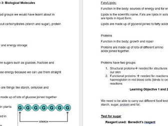 CCEA Double Award Biology Unit 1 (Yr 11) Topic 3 Food and Energy Notes