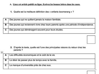 AQA- AS French Reading - Theme 1 Topic 1: " Les enfants boomerang"