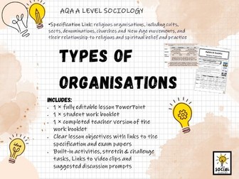 AQA A level Sociology - Beliefs in society - Religious Organisations