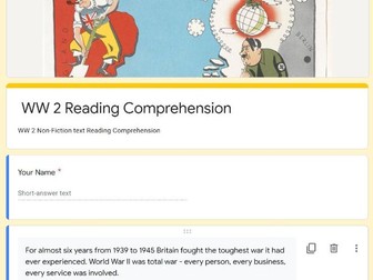 Google Classroom Forms Quiz Reading Comprehension Quiz WW2 Non-Fiction