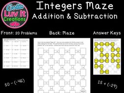 Integers Addition & Subtraction Mixed Practice - 2 Mazes