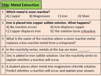 Extraction of Metals and Half Equations