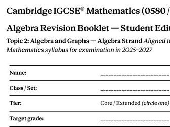 Cambridge IGCSE Maths Algebra Revision Booklet | 40 Practice Questions