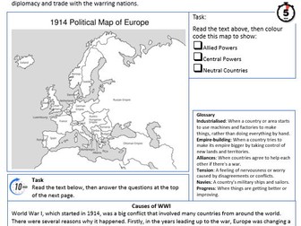 WWI Introduction Tasks - Ideal Cover Lesson