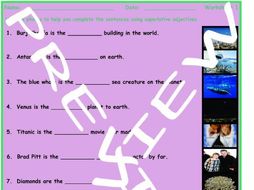 Superlative Adjectives 3 Photo Worksheet Set