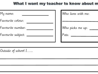 Transition to new teacher document 'All about me'