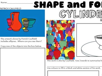 Art Design – Cover Worksheet – Shape and Form: Cylinders & Ellipses A3
