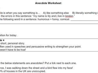 Anecdote Worksheet English Language