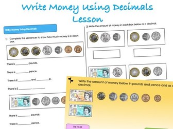 Year 4 Money - Write Money Using Decimals Lesson