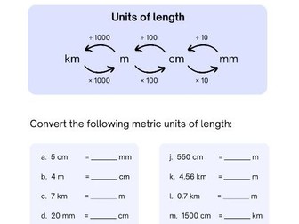 Metric Unit Conversions (Length) Worksheet