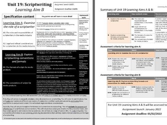 BTEC L3 Creative Digital Media Production: Unit 19 Scripwriting (Learning Aim B Booklet)