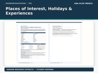 AQA GCSE French 8652 - Places of Interest, Holidays & Experiences
