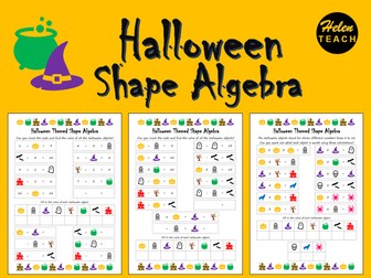 Halloween Shape Algebra Differentiated Sheets with Answers