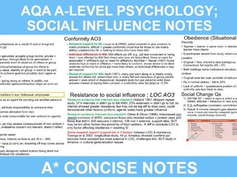 CONCISE A* A LEVEL PSYCHOLOGY AQA NOTES, SOCIAL INFLUENCE NOTES