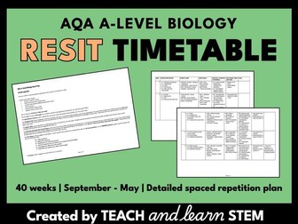 Spaced Repetition Timetable AQA A-level Biology | For Resits or Year 13