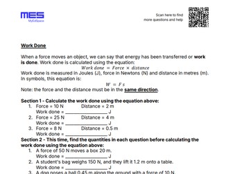 GCSE Physics AQA FT Topic 1: Energy - Work Done Worksheet