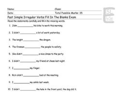 Past Simple Irregular Verbs Fill In The Blanks Exam | Teaching Resources