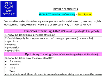 OCR GCSE PE flipped learning, homework, starters revision quizzes