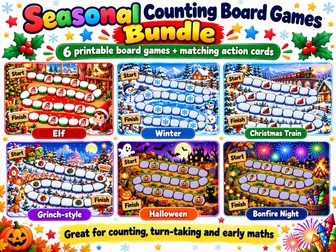 Seasonal Counting Board Games Bundle | Christmas, Halloween & Bonfire Night | SEND, EYFS & KS1 Maths
