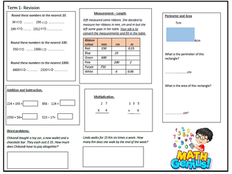 Maths Revision Term 1- editable-  Addition, subtraction, perimeter, area, multiplication and length