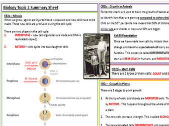 Edexcel Biology CB2&3 Revision Summary Worksheets