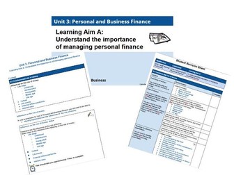 BTEC National in Business - Unit 3: Personal and Business Finance complete resource bundle