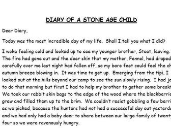 WAGOLL - Diary of a Stone Age Child - example diary text for Y3/4 English recount writing