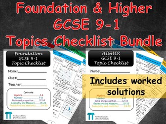 Maths GCSE 9-1 revision topic checklist Bundle