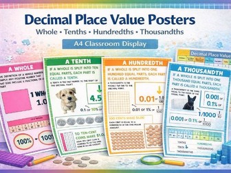 Decimal Place Value Posters | Whole, Tenths, Hundredths, Thousandths (A4)